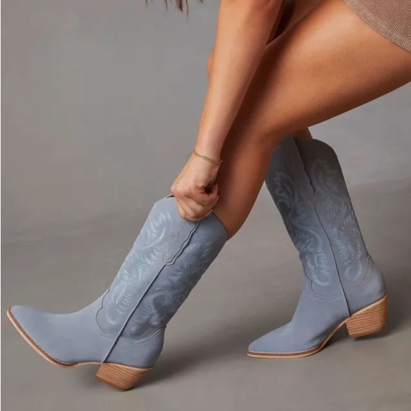 Vici Shoes - VICI Cassidy Embroidered Western Cowboy Boots Slate Blue 7.5